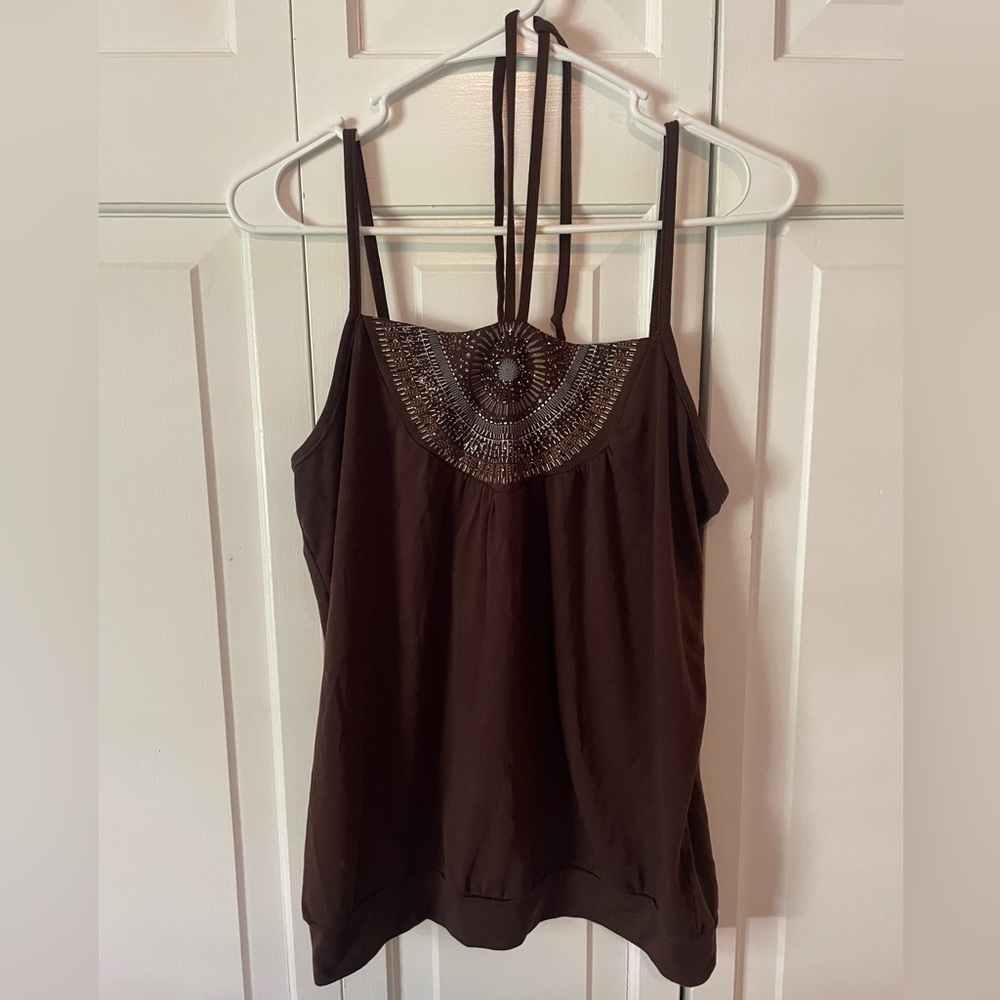 Brown Halter Neck Tank Top